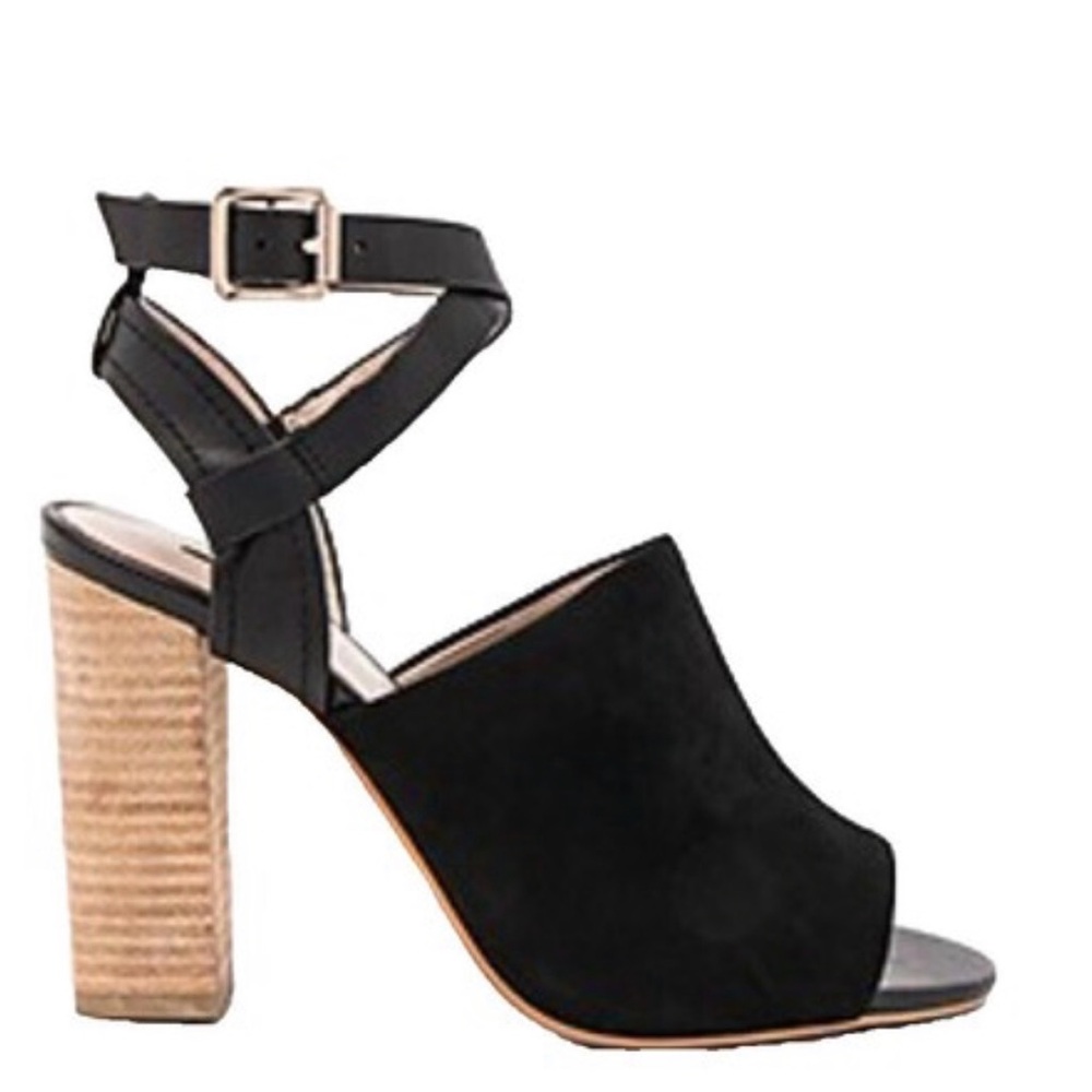 Matiko Black Suede Peep-Toe Block Heel with Ankle Wrap
